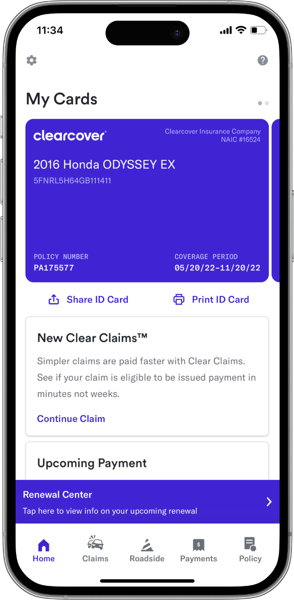 Screenshot of the Clearcover app on the home screen
